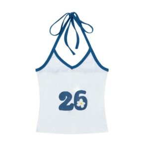 Floral And Numeric Print Halter Tank Top