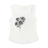 White Ruched-Waist Rose-Print Tank Top