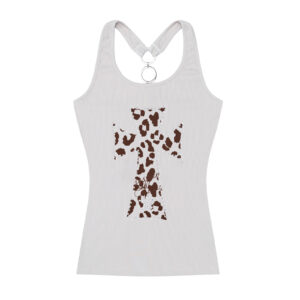 Leopard Print Cross Design Tank Top — Khaki