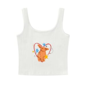 Rabbit-Print U-Neck Tank Top — White
