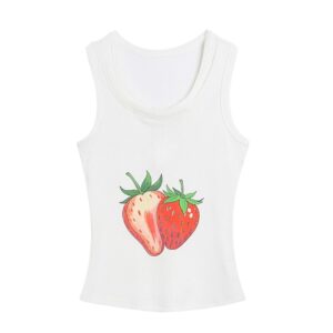 Strawberry-Print Slim-Fit Tank Top — White