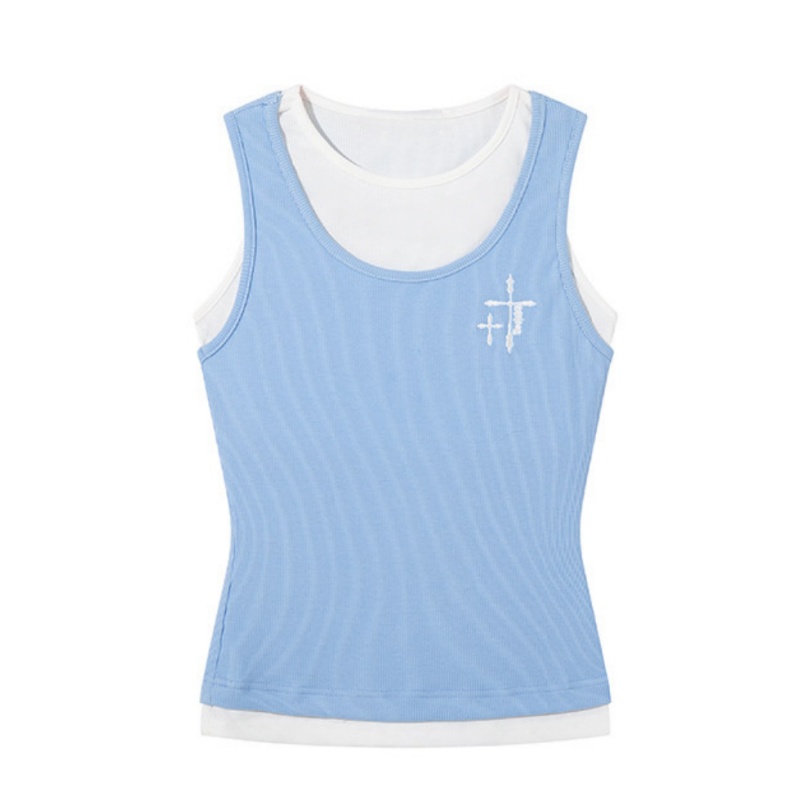 Faux Two-Piece Color-Block Casual Tank Top