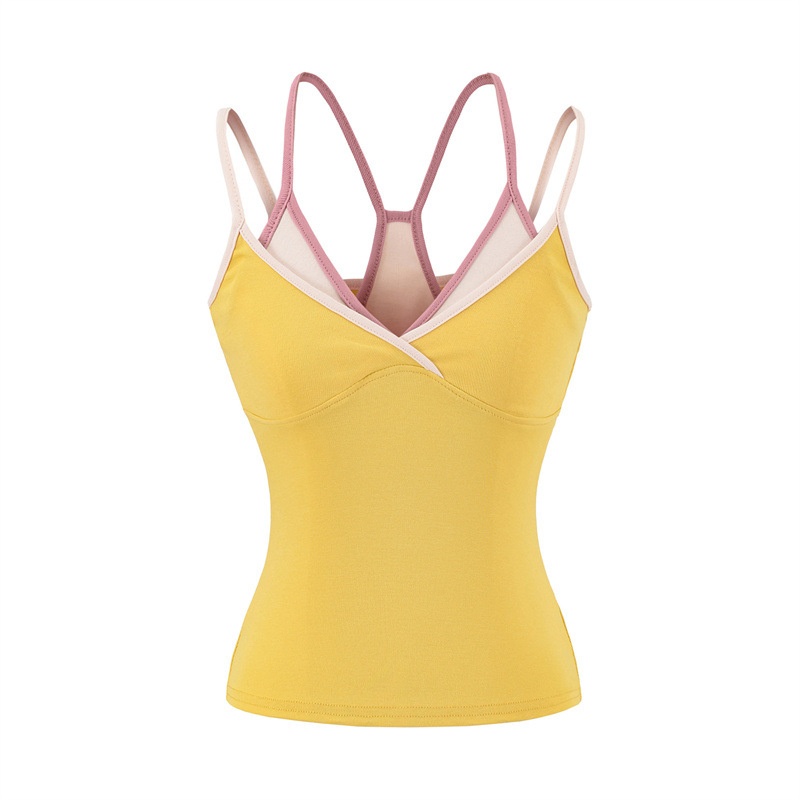 Double-Strap Sporty Cropped Color-Block Tank Top
