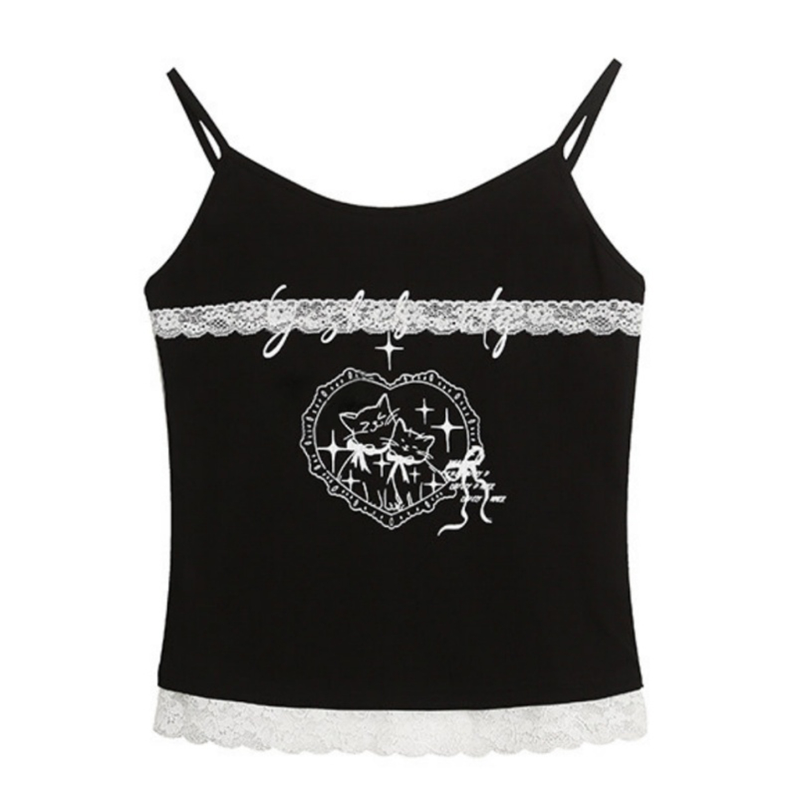 Black Tank Top With Lace-Trimmed Hem